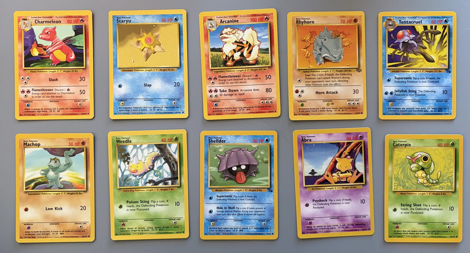 Vintage WOTC Pokémon 10-Card Lot – Charmeleon, Arcanine, Tentacruel, front