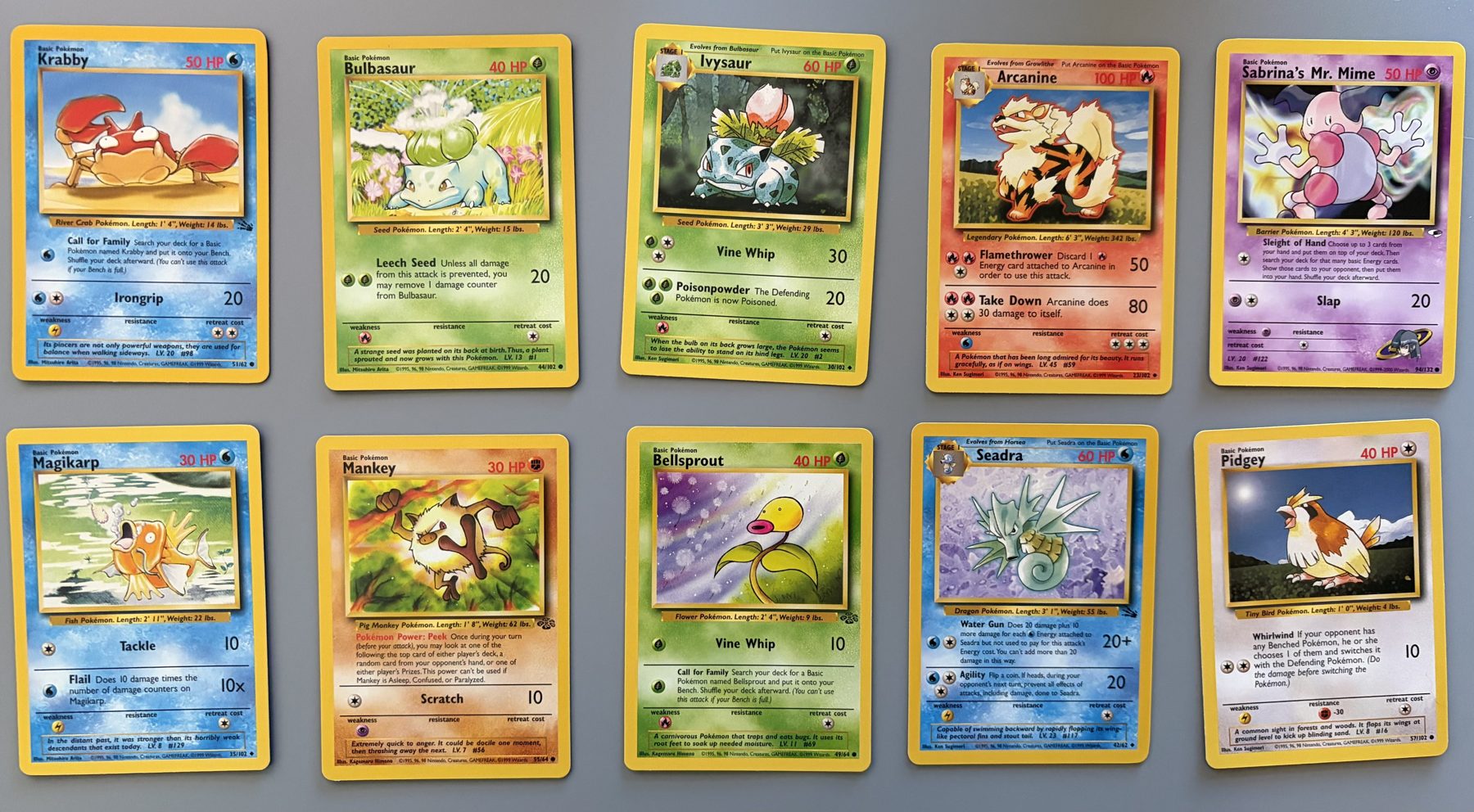 Vintage WOTC Pokémon 10-Card Lot – Ivysaur, Arcanine, Sabrina's Mr. Mime, front