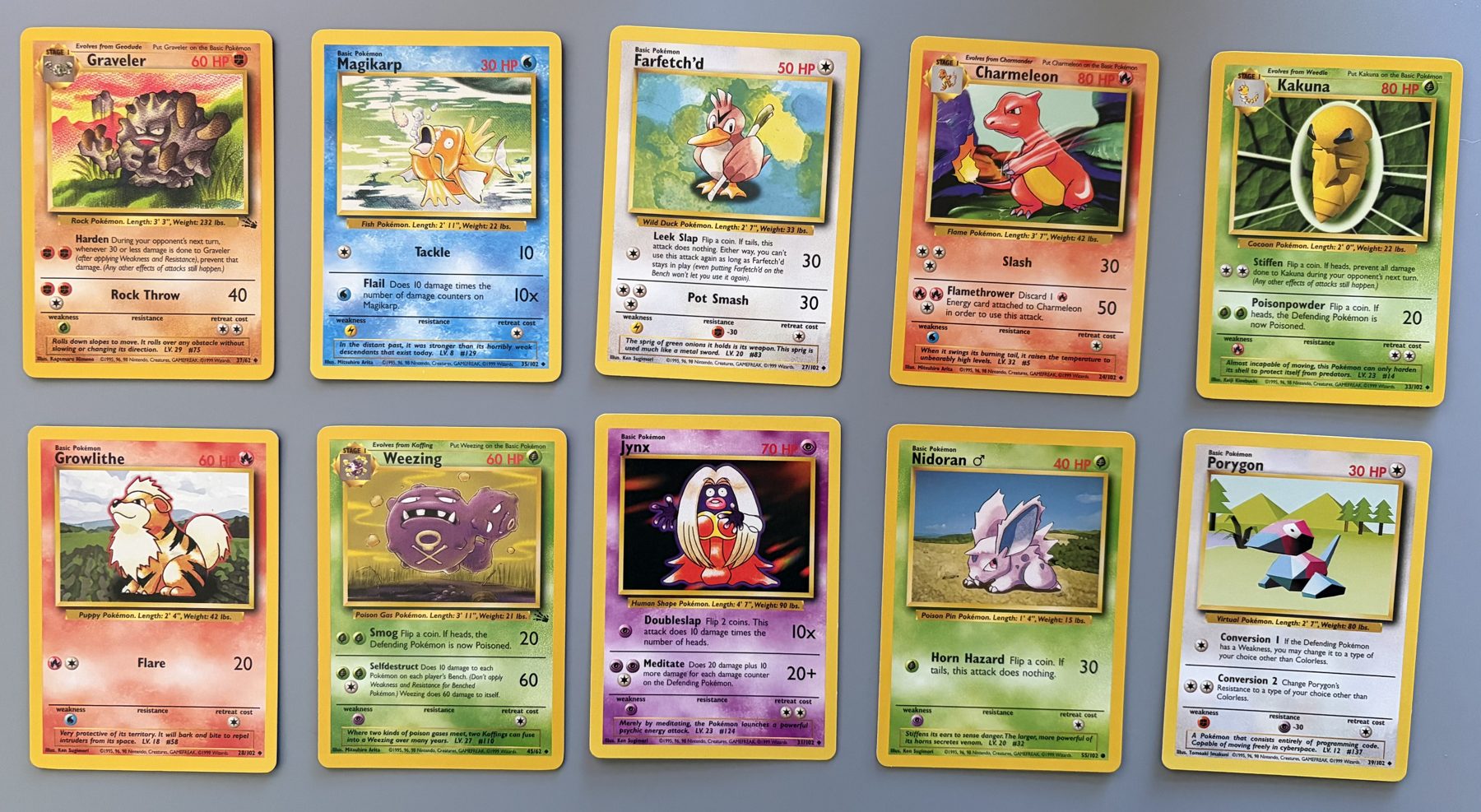 Vintage WOTC Pokémon 10-Card Lot – Charmeleon, Porygon, Weezing, front