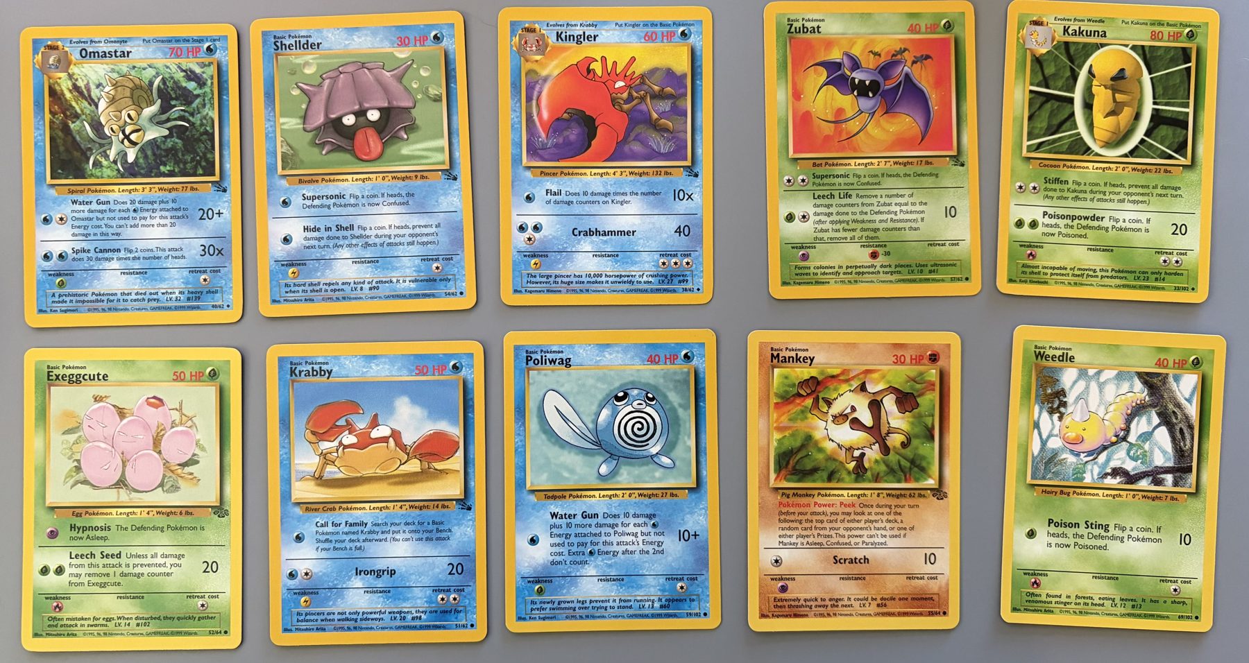 Vintage WOTC Pokémon 10-Card Lot – Omastar, Kingler, Exeggcute, front