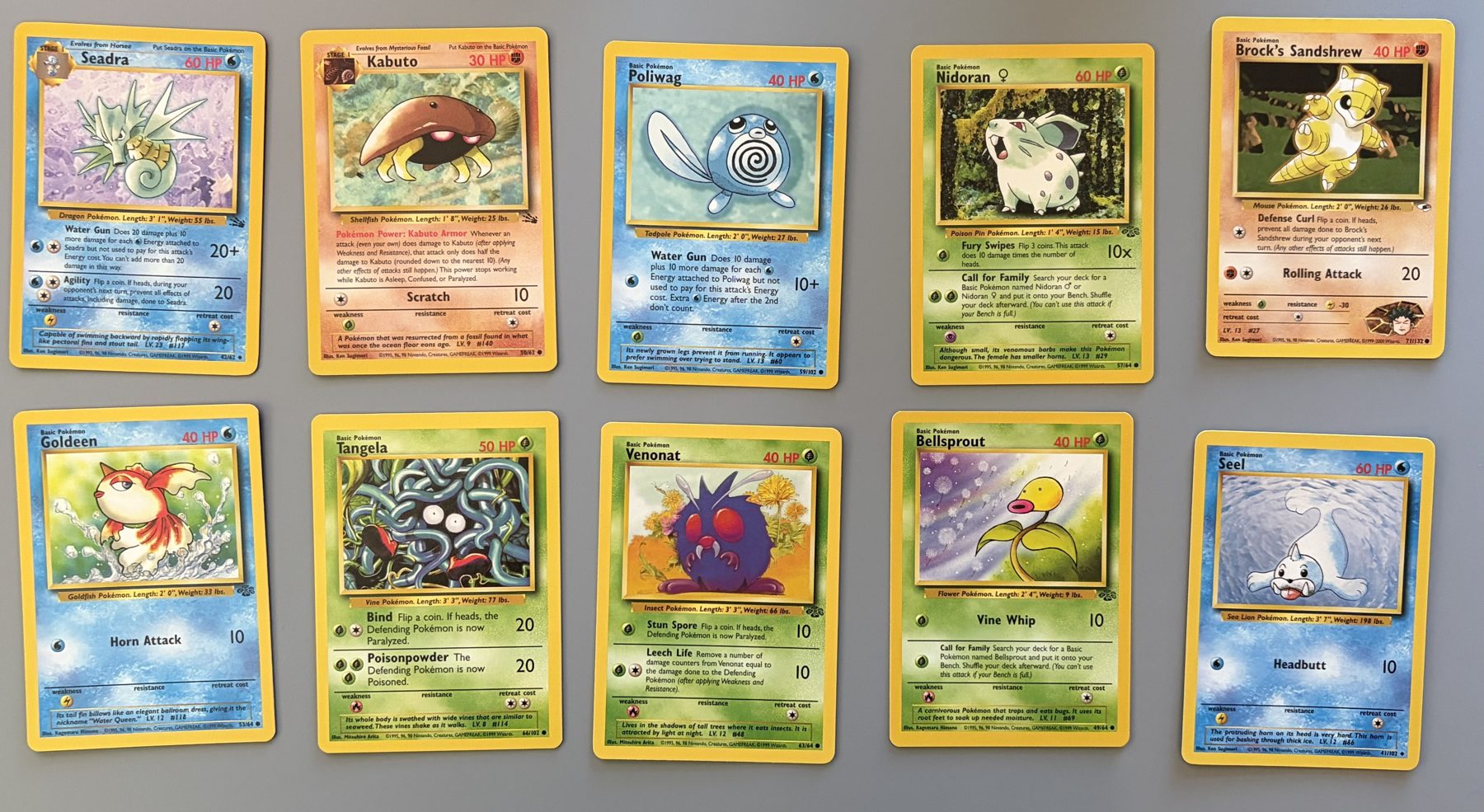 Vintage WOTC Pokémon 10-Card Lot – Brock's Sandshrew, Seadra, Tangela, front